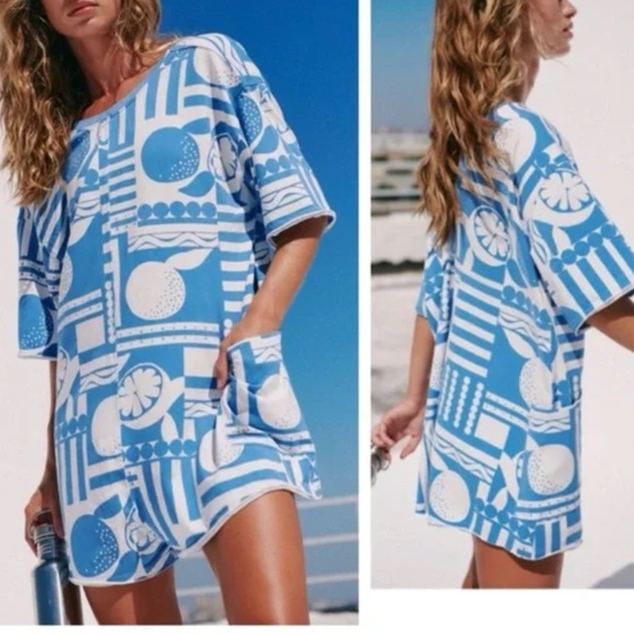 FP Hot Shot Printed Tee Romper in Sunday Market Blue sz xs NWT - Picture 2 of 6